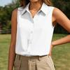 Women Sleeveless Button Down Shirt V Neck Casual Blouse Solid Color Collared Tank Top for Daily Wear Office and Travel