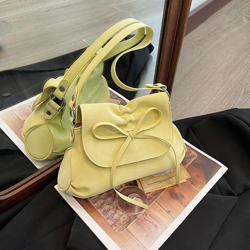 Simple casual bucket bag women's fashion shoulder bag summer niche bow messenger bag