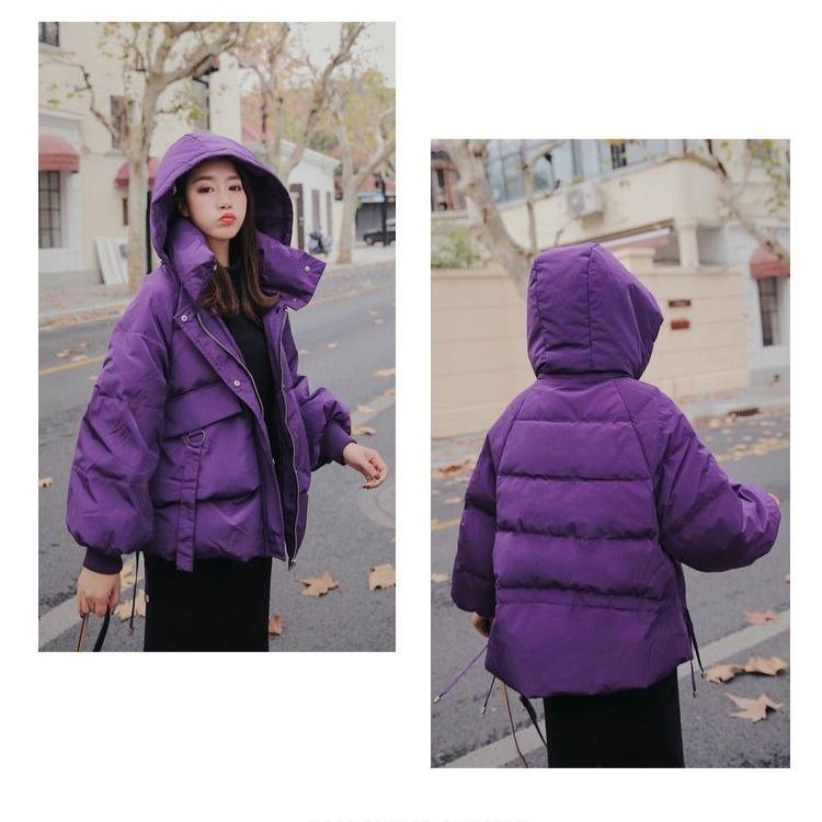 Korean Winter Purple Cotton Coat Women Short Loose Solid Color Trendy Outerwear