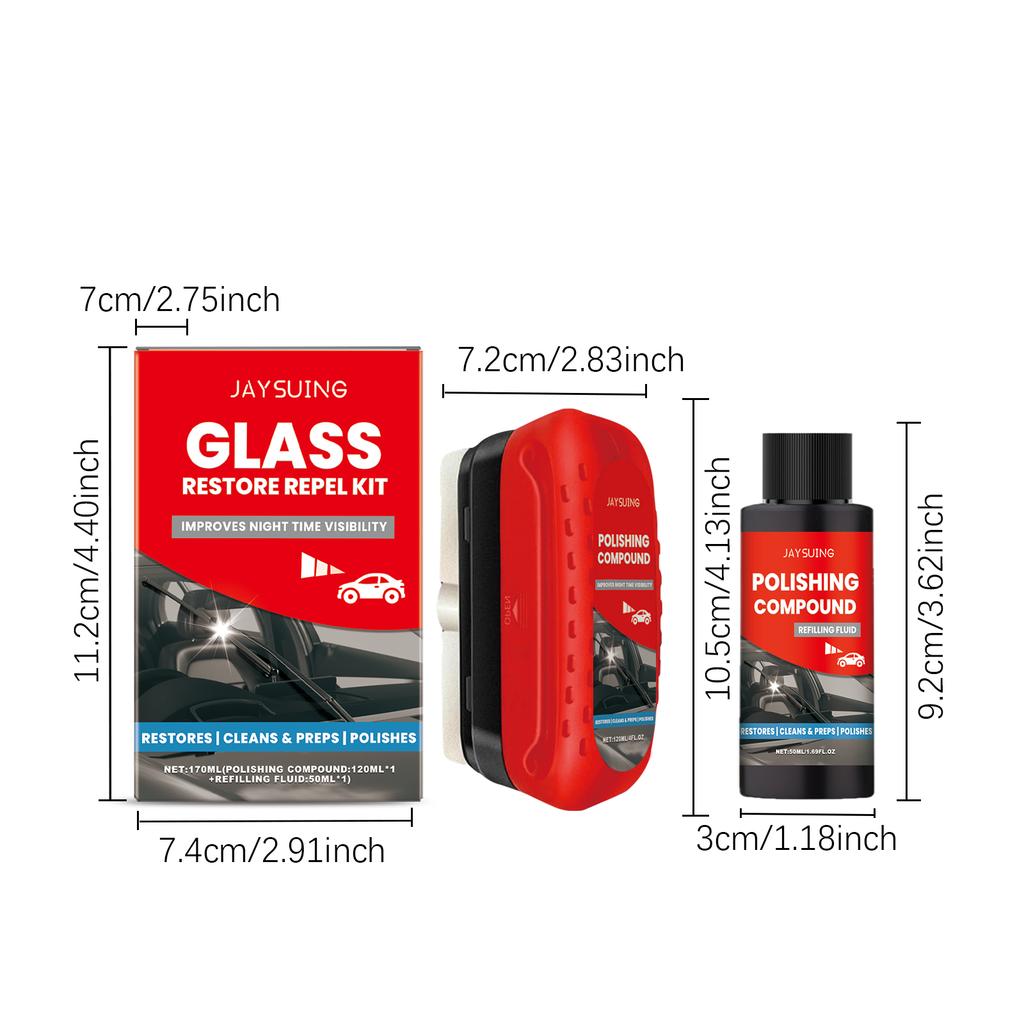 Car Glass Oil Film Remover With Supplements Kit Auto Windshield Glass Dust Removal Polishing Hydrophobic Cleaner Care Care