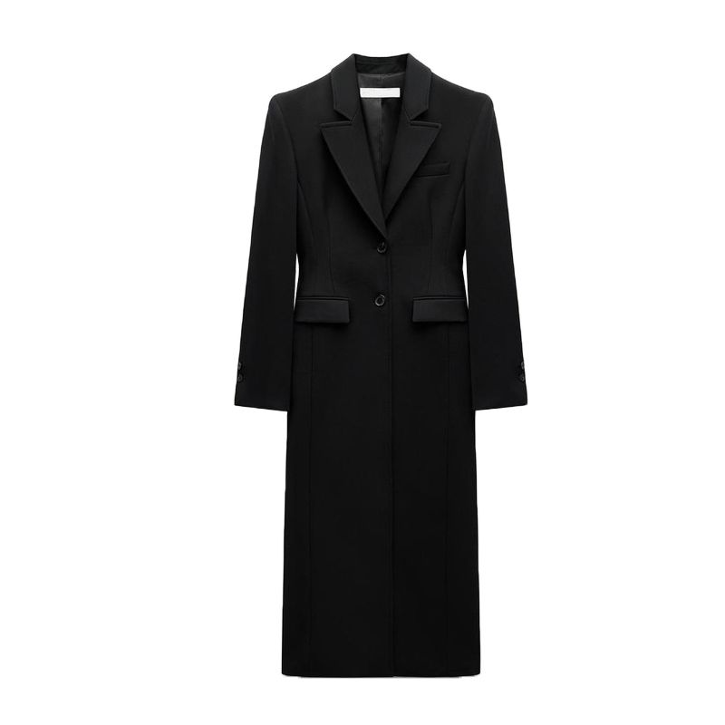 

Autumn and Winter New Women clothes Western Style Black All-Matching Slim fit Lapel Long sleeve Large Overcoat Outerwear 9698633 Black L