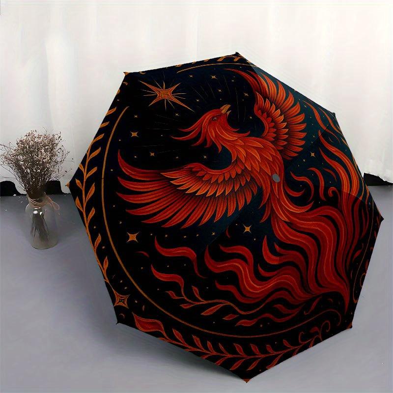 Phoenix Rising: Mystical Circular Artwork Umbrella, Portable 3-Fold Compact Umbrella for Men & Women R148