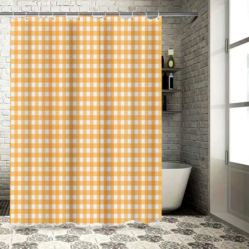 Yellow and White Gingham Pattern Shower Curtain for Bathroom - Waterproof and Durable with Rust-Proof Hooks Elevate Space