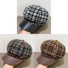 Vintage Plaid Beret Hat With Wide Brim For Women Winter Fashion Accessory
