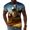 Retro parní lokomotiva Výchozí bod průmyslové revoluce Hip Hop Pánská trička 3D tisk Tričko s kulatým výstřihem Krátký rukáv