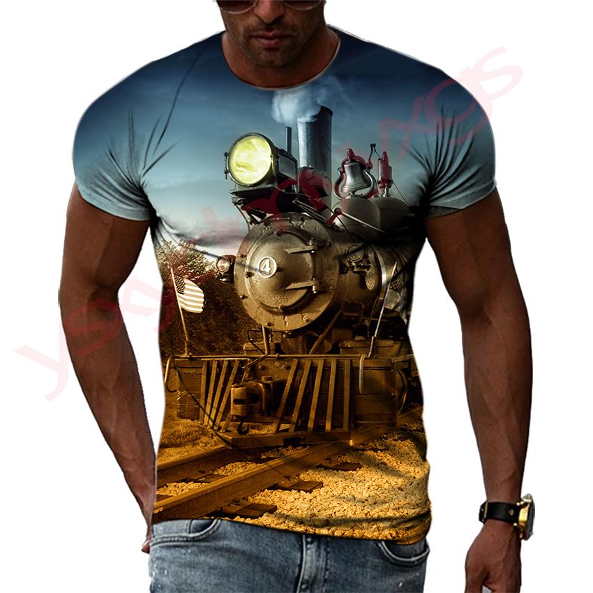 Retro parní lokomotiva Výchozí bod průmyslové revoluce Hip Hop Pánská trička 3D tisk Tričko s kulatým výstřihem Krátký rukáv