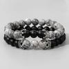 2Pcs/Set Natural Map Stone Beads Bracelet Fine Crown Charm Bracelets Balance Quartz Elastic Wrist Jewelry for Men Women 8mm