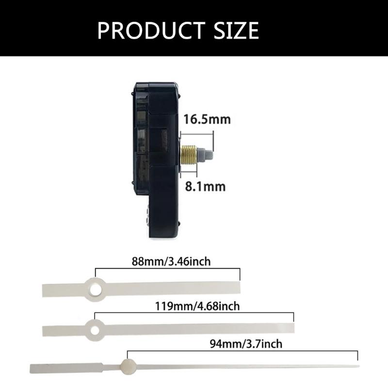 Quiet Quartzs Clock Movement Mechanism with Long Shaft Thread Motor and Metal Hands Kits for Clock Crafting Projects