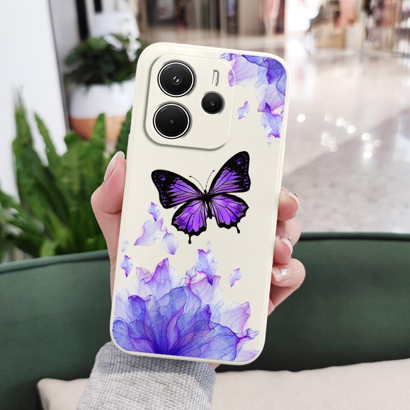 Purple Butterfly Phone Case For Xiaomi Redmi Note 14 13 12 12S 11 11S 10 10S Pro Plus 15 15C 14C 4G 5G Silicone Cover