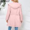 BITCED Women's Spring/Autumn Hooded Water-Resistant Jacket with Belted Waist Lightweight Casual Oversized Trench Coat