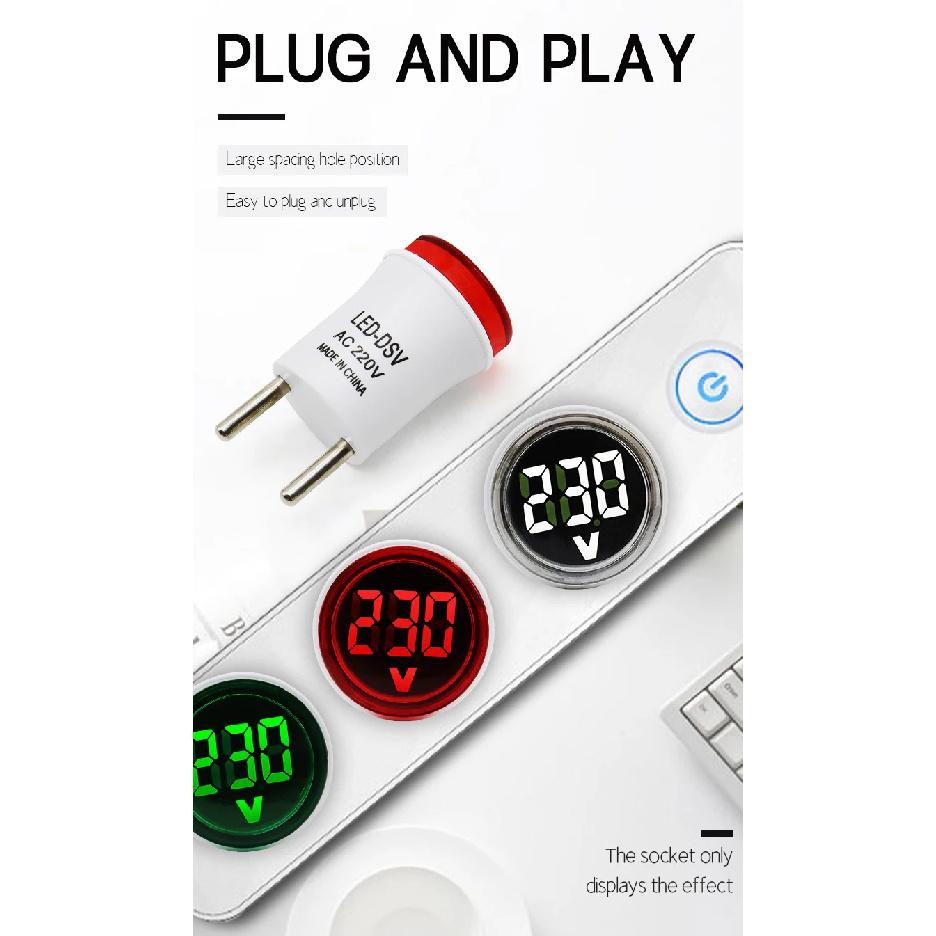 AC50-500V Voltage Meter EU Plug LED Digital Display Voltmeter Indicator Light Pilot Lamp Tester Detector