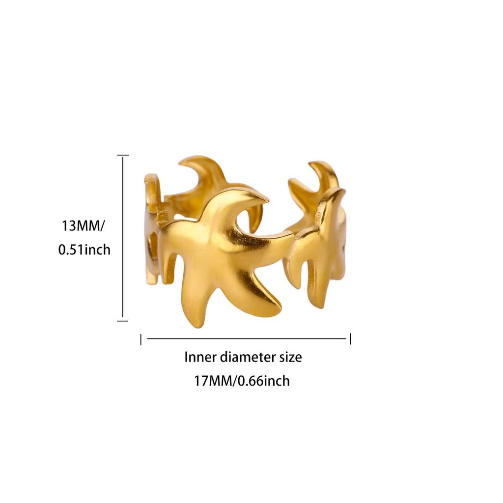 Titanium Steel Jewelry Starfish Shell Ring Women's Stainless Steel Wide-faced Jewelry Simple High-end Ring