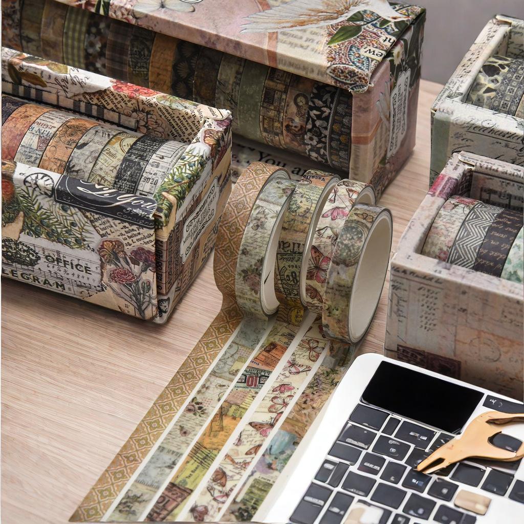 Qianmo Chujian Series Washi Tape Set Vintage Botanical Decorative Paper Tape for Journaling Scrapbooking DIY Craft Gift Box