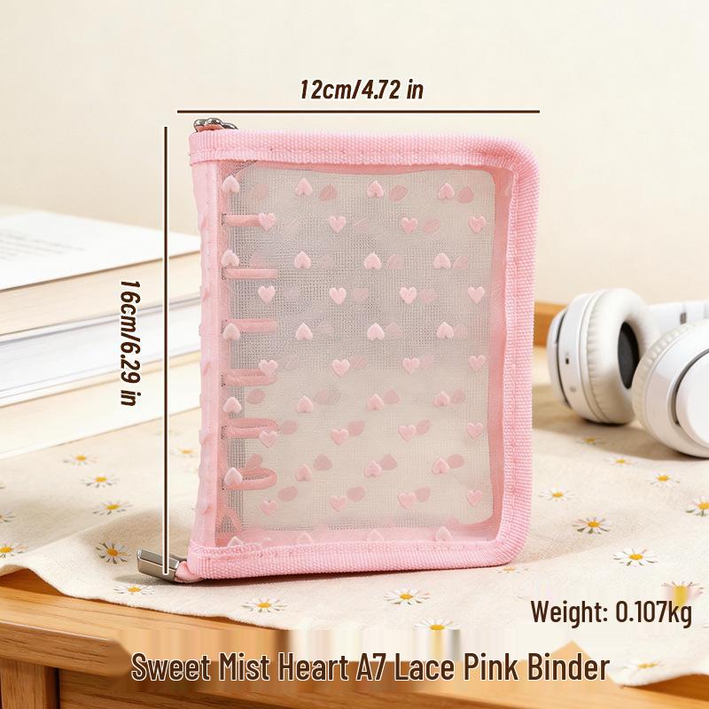 Girly Heart Lace A7 Binder: Zipper Cover, Small Card Storage, Planner Replacement, Various Styles