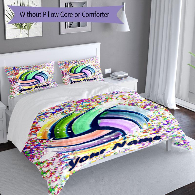 3PC Custom Name Vibrant Volleyball Celebration Bedding Set Duvet Cover Closure Includes 1 Duvet Cover & 2 Pillowcases for Bedroom