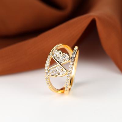 1 Pc Simple Rose/Yellow Golden Color Butterfly Women Rings Fashion CZ Zircon Wedding Party Ring
