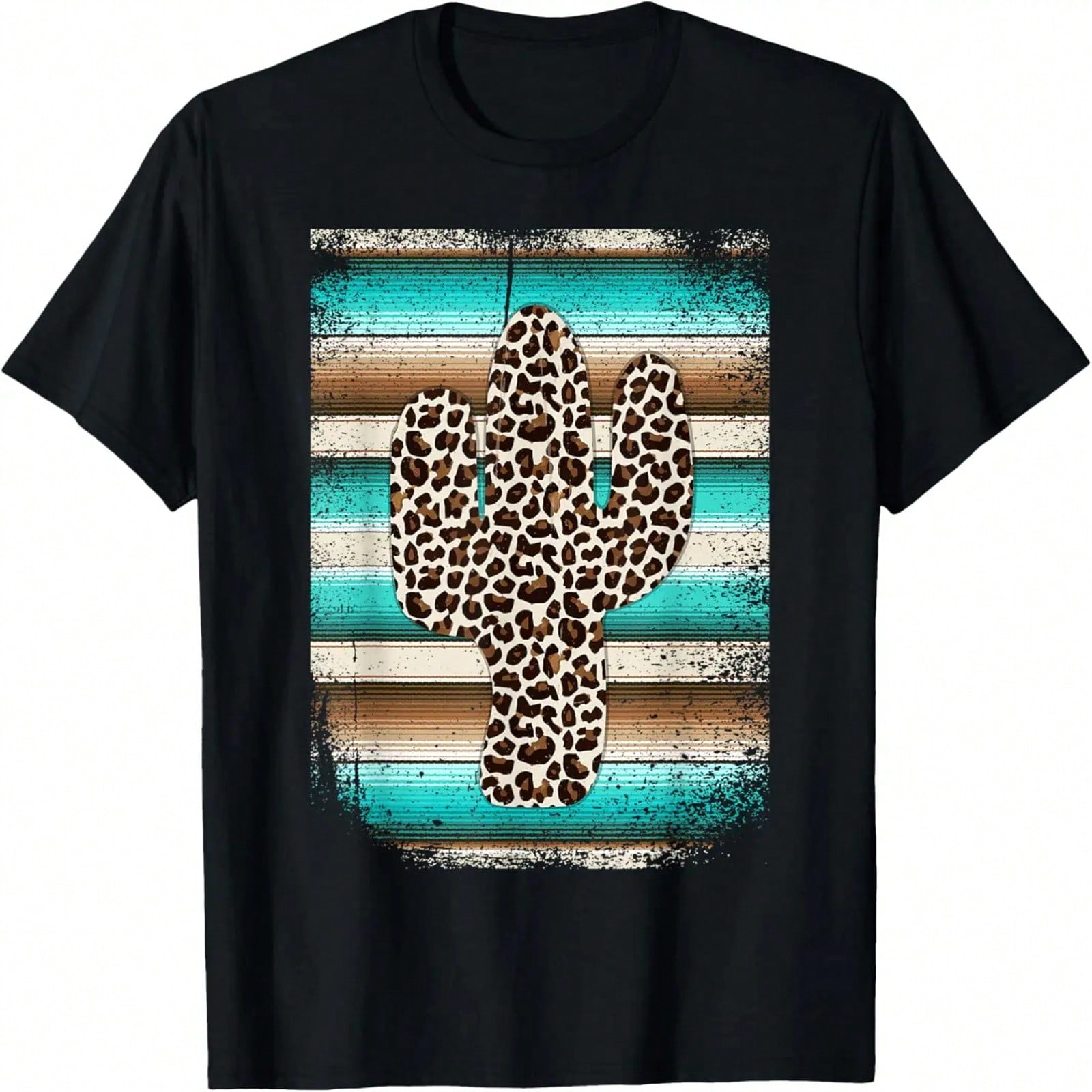 Funny Leopard Cactus Serape Cactus Print Turquoise Brown T-Shirt S разноцветный