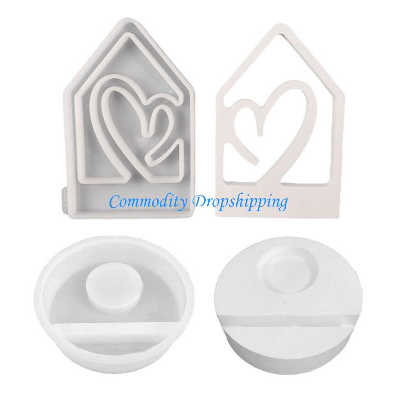 Y5JC Hollow House Silicones Molds with Base for Making Tealight Holder