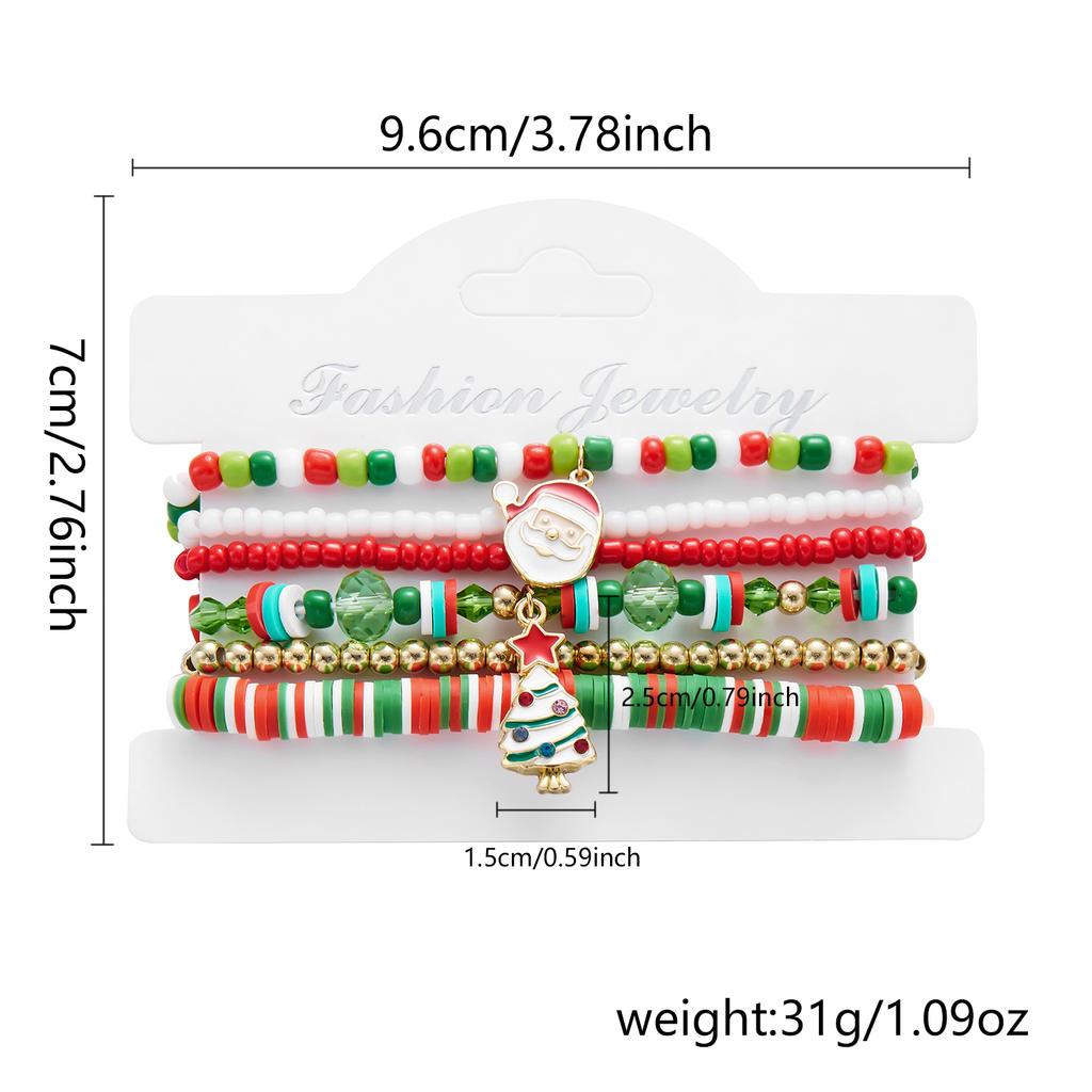 Colorful Beaded Christmas Bracelet Set For Women Men Santa Claus Snowman Snowflake Pendant Bangles New Year Party Jewelry