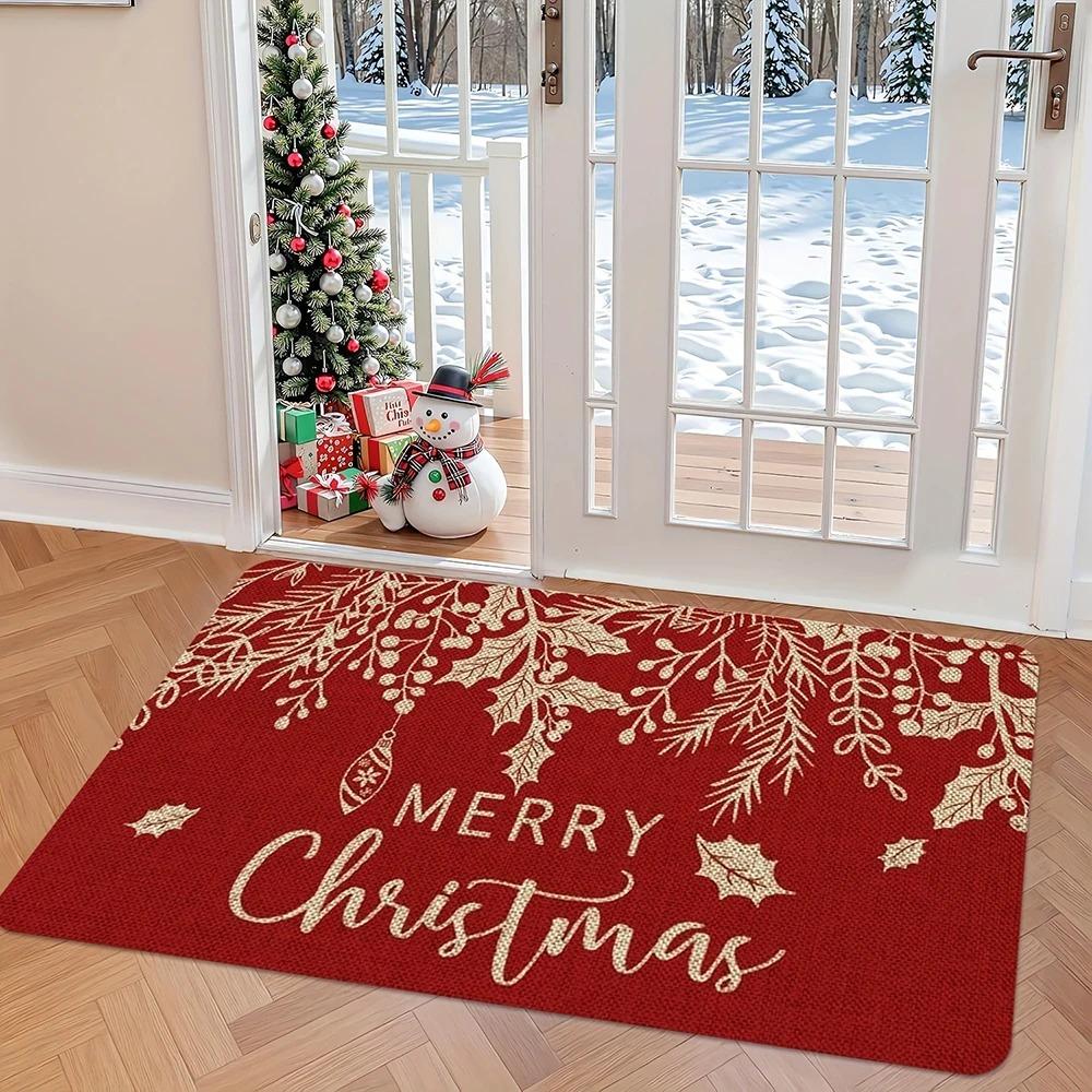 

Pink Christmas Tree Happy Non-slip Doormat Indoor and Outdoor Front and Back Door Welcome Mat Winter Doormat 30x50cm