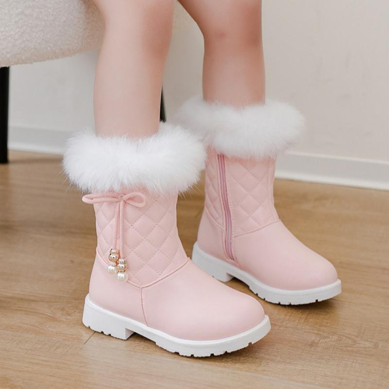Children's boots, autumn and winter rabbit fur, girls' snow boots, middle-aged children's warm princess boots, midsole boots
