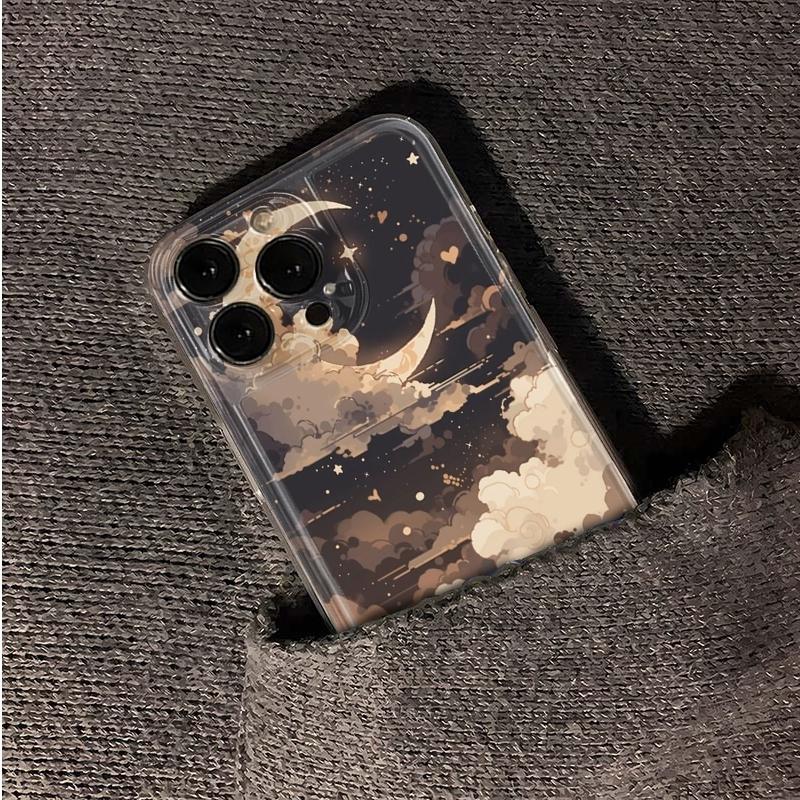 Boho Crescent Moon Stars Phone Case For iPhone 17 Air 16E 16 15 14 11 Pro Max Plus 13 12 Mini 8 7 X Transparent Shockproof Cover