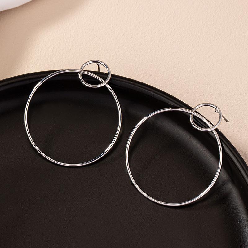 Korean Geometric Circle Earrings - Women's Trendy Minimalist Style, Versatile Round Studs