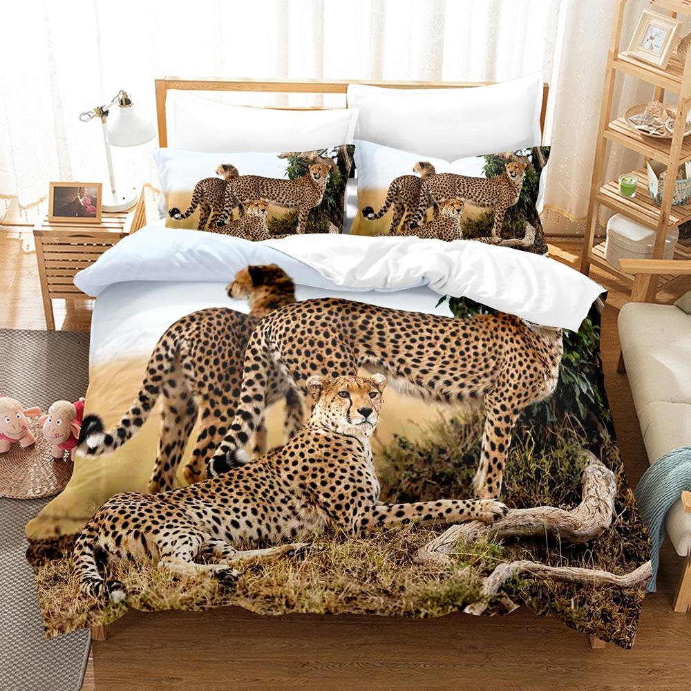 New Animal Leopard Bedding Sets Quilt Bed Cover Comforter Duvet Cover Pillow Case 2-3 Pieces Sets Kids Adult Bedroom Decoration