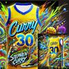 Neue Erwachsenen Herren Basketball Sportweste Curry Nr. 30 Sammleredition Basketballtrikot Graffiti Streetwear Spezielles Trikot-Set
