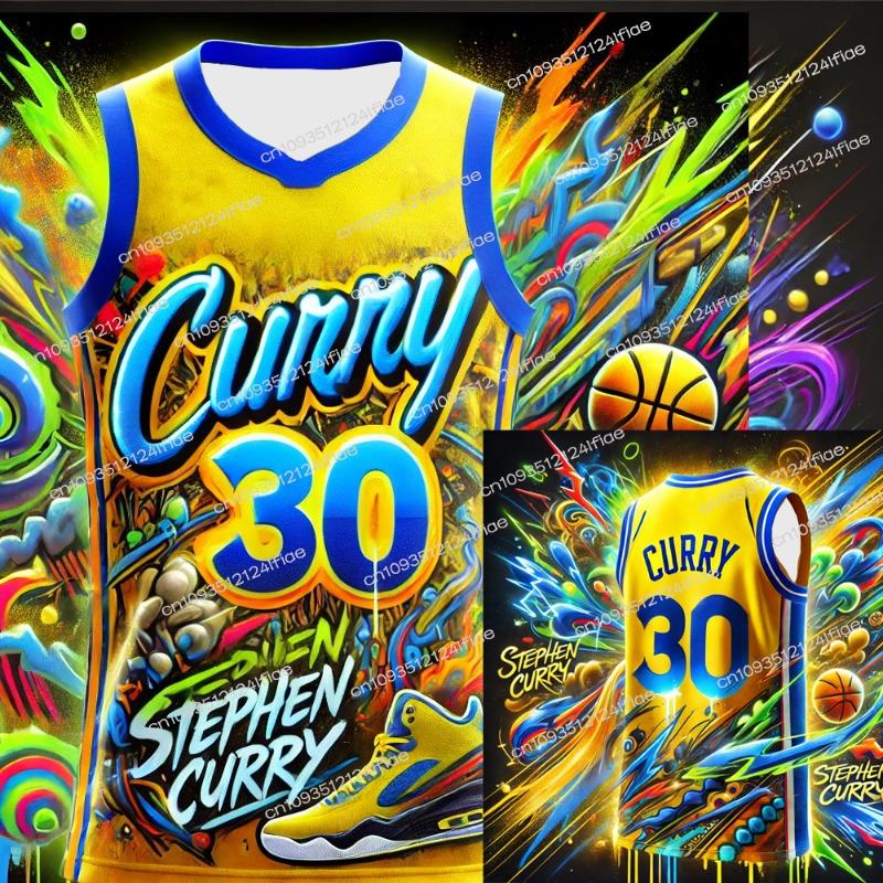 Neue Erwachsenen Herren Basketball Sportweste Curry Nr. 30 Sammleredition Basketballtrikot Graffiti Streetwear Spezielles Trikot-Set