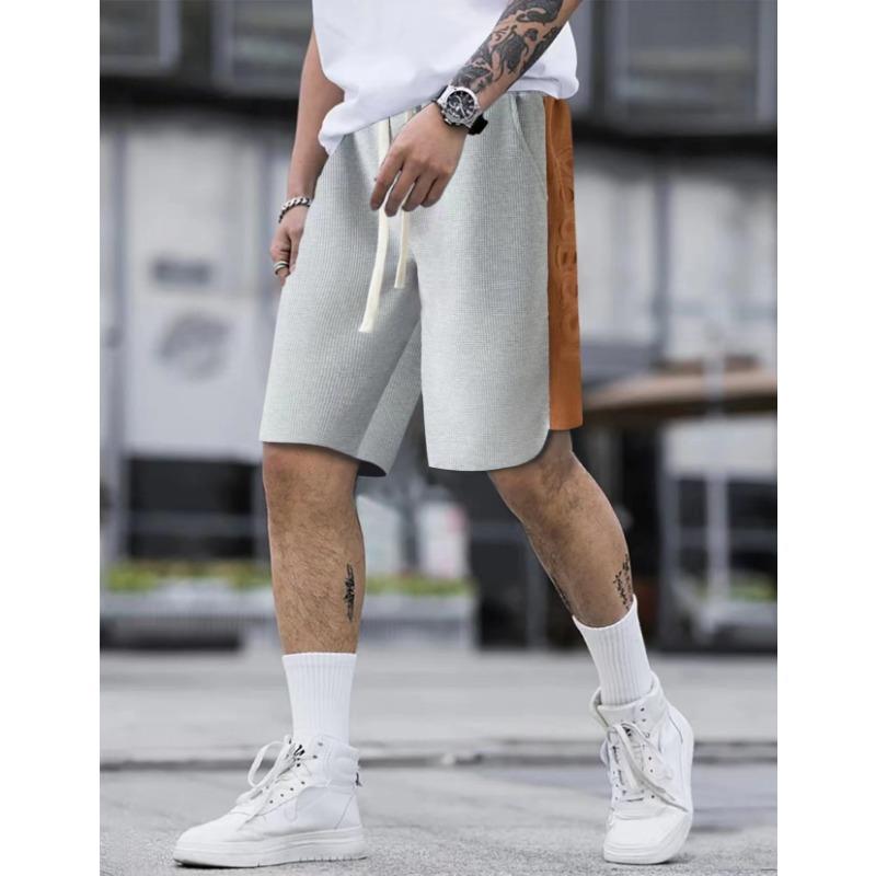 Pánské barevně blokované vaflové šortky Volné letní venkovní ležérní kalhoty Šortky Pánské