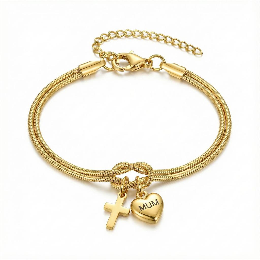 Love Heart Cross Knot Bracelet for Mother Day Gift