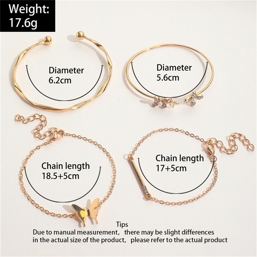 Vintage Gold Color Cuff Bracelet Set of 4 Stainless Steel Butterfly Bracelet Combination Fashion Elegant Bracelet Jewelry Gifts