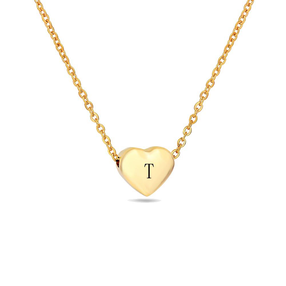 Stainless Steel Heart Pendant Clavicle Necklace with Laser Engraved English Letters
