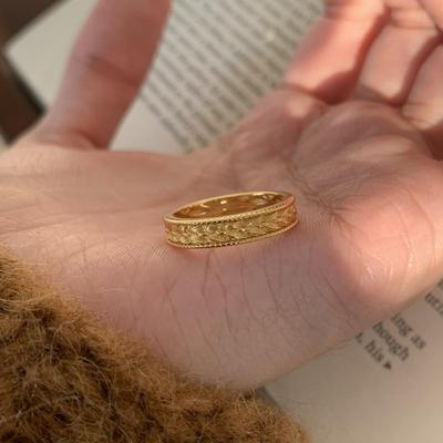 Light Luxury Retro High-Value Brushed Plain Ring Wheat Ear Twist Edge Ring Niche Design Personalized Versatile Ring