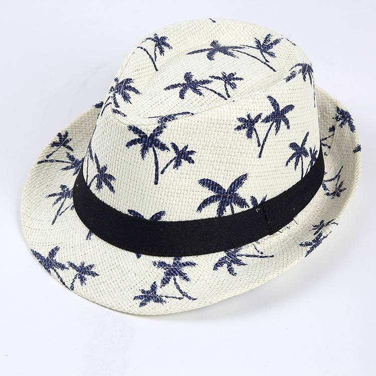 Sonnenhut Strohhut Paar Atmungsaktives Netz Strand Sonnenhut Kokospalmenmuster Herren- und Damen-Sonnenschutz Koreanischer Jazz Geschenk Hut