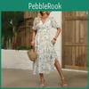 Women High Summer Wrapped Waist V Neck Short Sleeve Floral Dresses