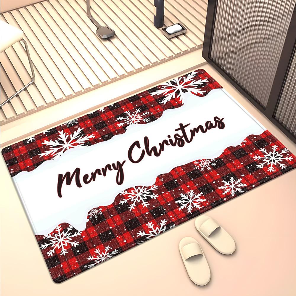 

Merry Christmas Plaid Snowflake Rug Soft Crystal Velvet Floor Mat HolidayLiving Room Carpet Festive Home Decoration Winter Theme 60x90cm