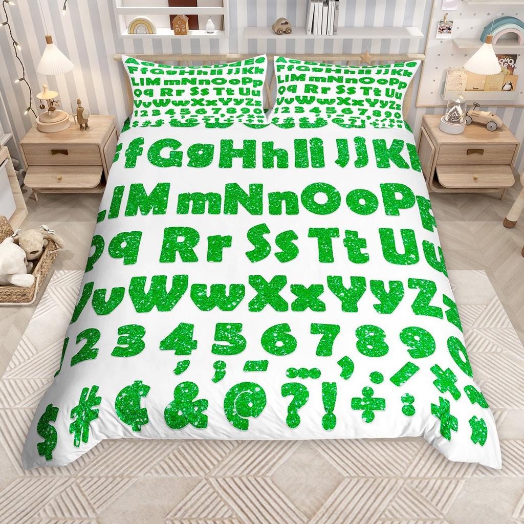 Homewish Cartoon Alphabet Duvet Cover Set For Kids Children Colorful Digital Table Comforter Cover Set School Theme Bed Set