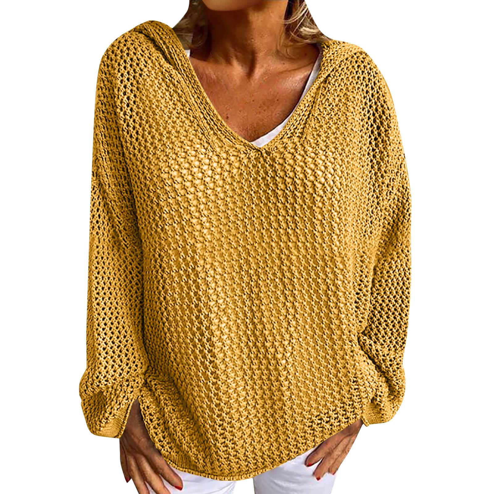 

Женский повседневный модный удобный внешний трикотажный свитер с капюшоном, тонкий свободный, однотонный, с вырезом M