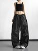 Women's Black Wide-Leg Paratrooper Pants - 2026 Spring Casual Outdoor Fashion