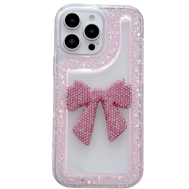 Glitzer Strass Große Schleife iPhone 16/15/14/13/12 Transparent Hülle.