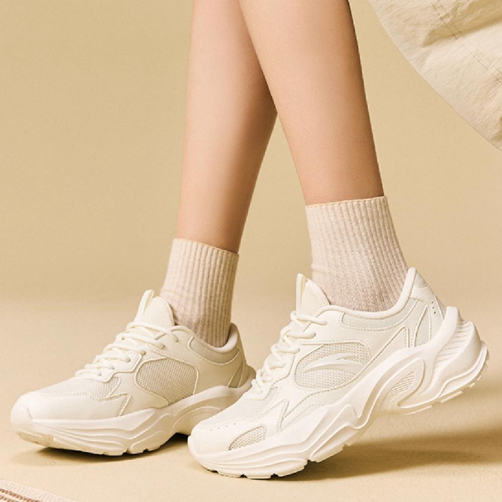 Anta Little Millennium Trendy Comfortable Wear-Resistant Breathable Height-Increasing Low-Top Casual Shoes Women sneaker Ivory-White 922538826-7