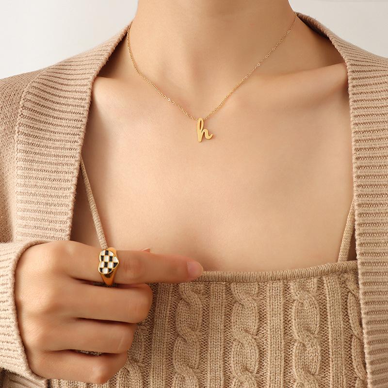 Wind Niche H Letter Lucky Necklace, Titanium Steel Plated 18K Gold Non-Fading Collarbone Chain Jewelry
