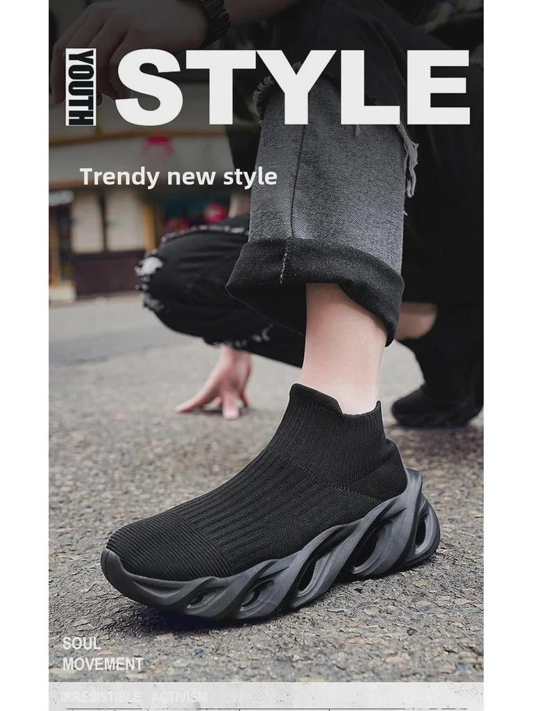 Men's Autumn Lightweight Knit Sneakers - Breathable, Sock-Style, Blade Design for Running and Casual Wear
