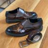 Fashion New Brown Loafers Buckle Strap Round Toe Shoes for Men Wedding Black Pu Men Dress Shoes  Size 38-46