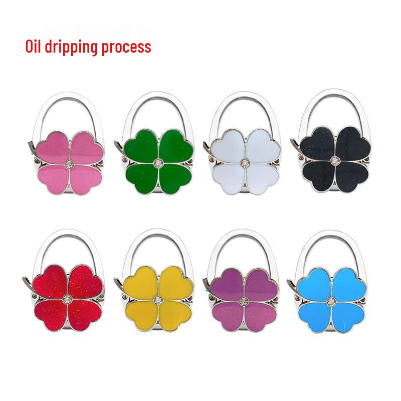 Four-Leaf Clover Enamel Handbag Hook - Zinc Alloy Hanger