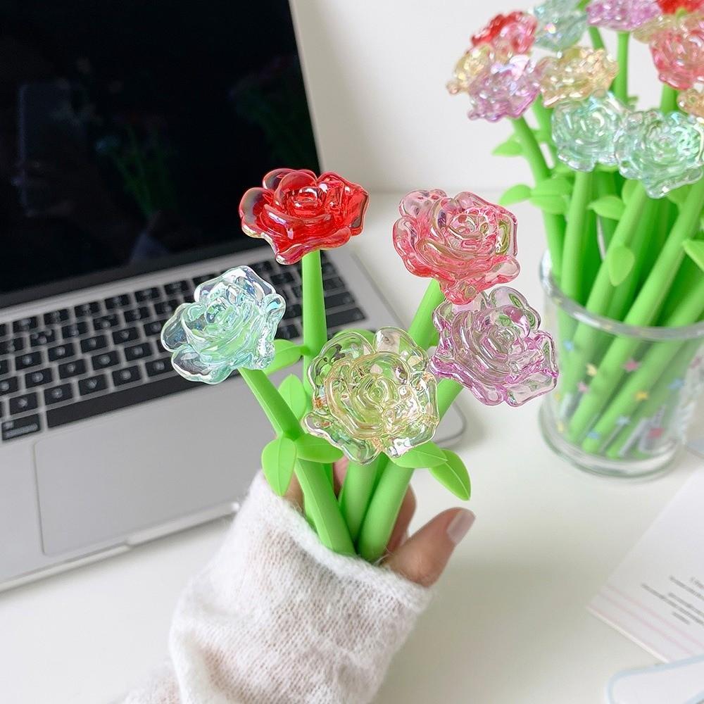 Quick-dry Rose Gel Pen Simulation Flower Writing Pen Multifunctional Ballpoint Pen  Gift