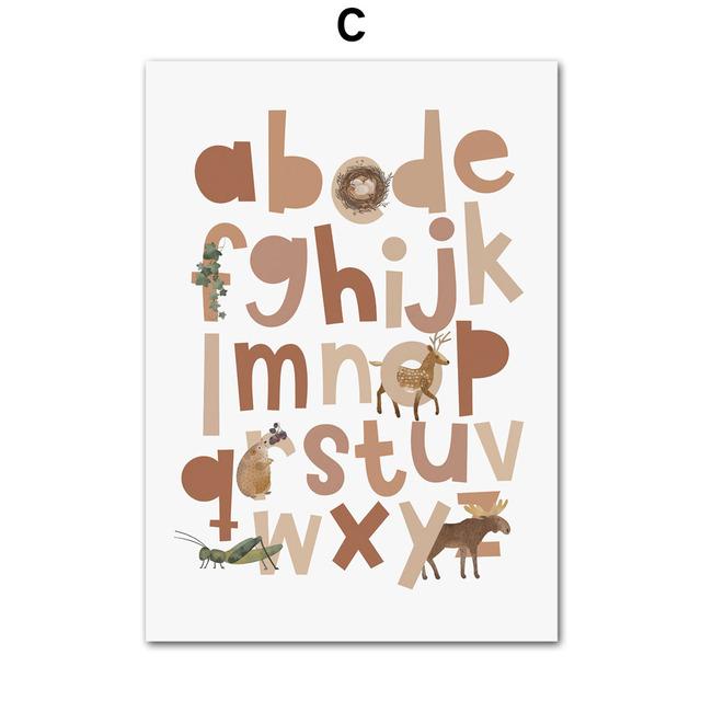 Animal Toddler Education Rainbow Deer Fox Bear Number ABC Poster Prints Canvas Art Wall Decoration Home Paintings Baby Kids Room