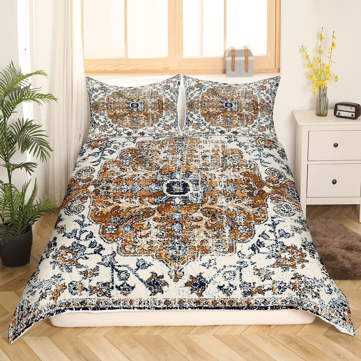 

Ethnic Boho Duvet Cover Set Full Bohemian Vintage Bedding Set Retro Floral Exotic Comforter Cover For Adults Women Men 3 Pcs EU Single(135x200cm)